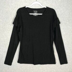 Time And Tru Shirt Womens Small Black Top Ruffle Basic Everyday Goth Career Twee